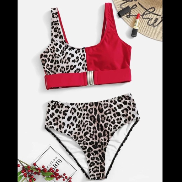 π Red and Leopard Print Bikini - Picture 2 of 7